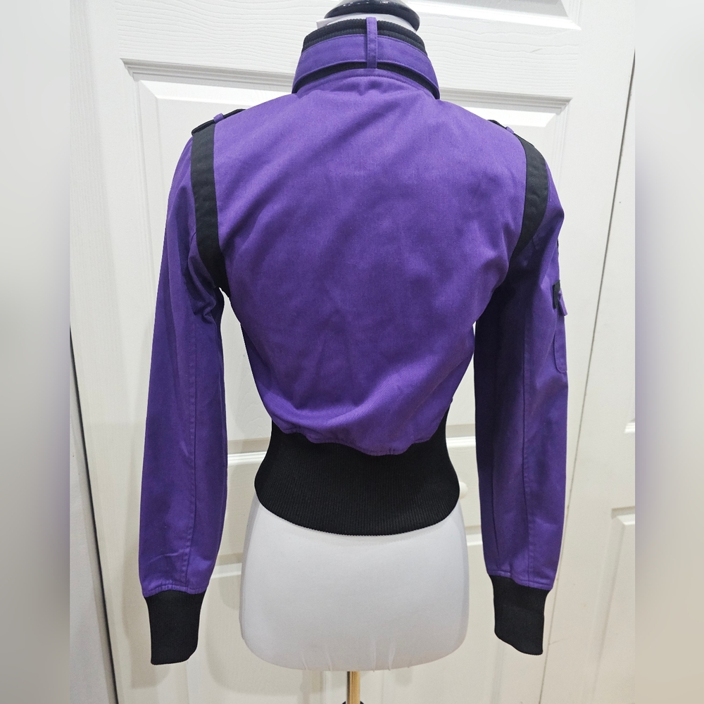 ~SOLD~ 1 RMT Raw Blue Pink Purple Moto Patch Buckle Collar Zip Up Jacket Coat S - Picture 14 of 16